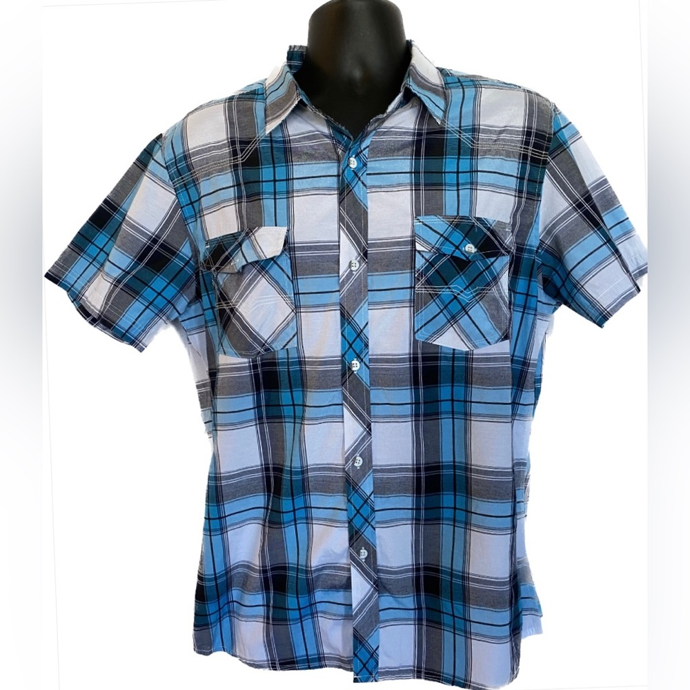 LIKE NEW MENS STOCKHOMME SHORT SLEEVE BLUE GINGHAM SHIRT XL ⭐️